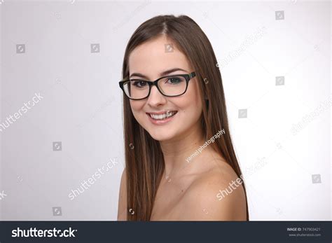 Beautiful Woman Glasses Naked Shoulders Smiling Stock Photo 747903421 Shutterstock