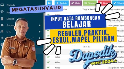 INPUT DATA ROMBONGAN BELAJAR REGULER PRAKTIK ESKUL MAPEL PILIHAN