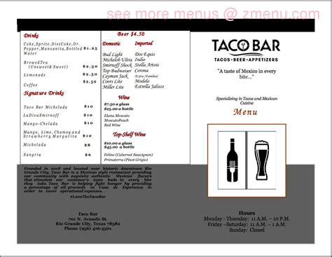 Online Menu of Taco Bar Restaurant, Rio Grande City, Texas, 78582 - Zmenu