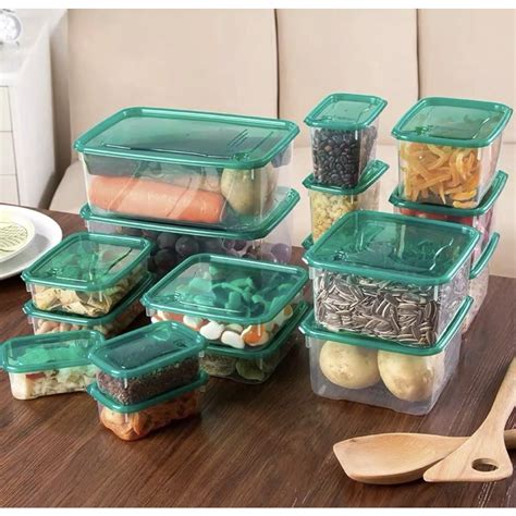 17pcs Set Refrigerator Tupperware Kitchen Container Food Storage Box Green And Pink Shopee