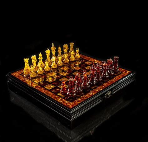 Deluxe Amber Chess Set With Hand Carved Amber Piecesamber Checkers W