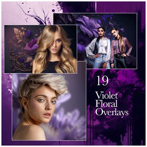 19 Digital Violet Floral Overlays Portrait Backgrounds Etsy