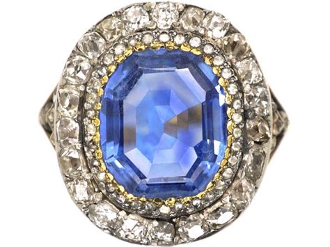 Georgian 18ct Gold Silver Large Sapphire Diamond Cluster Ring