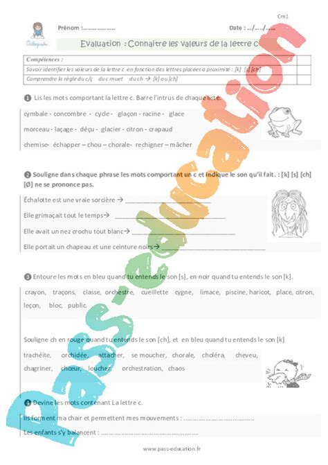 Evaluation Ecrire les sons difficiles CM1 Bilan et controle corrigé