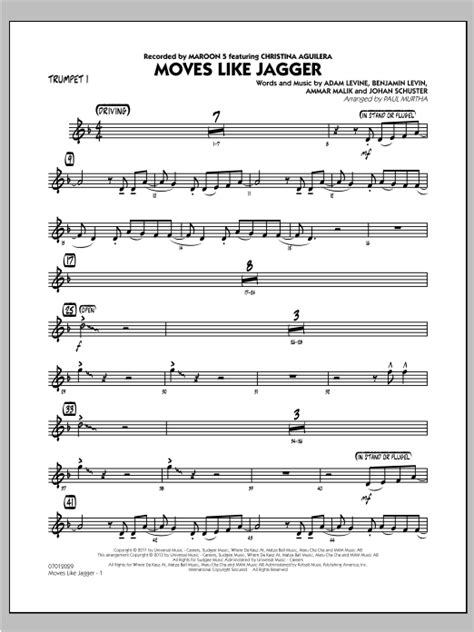 Moves Like Jagger Trumpet 1 By Paul Murtha Sheet Music For Jazz