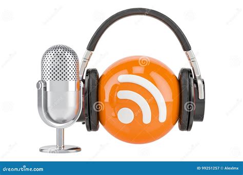 Headphones and Mic with RSS Logo Podcast, 3D Rendering Stock ...