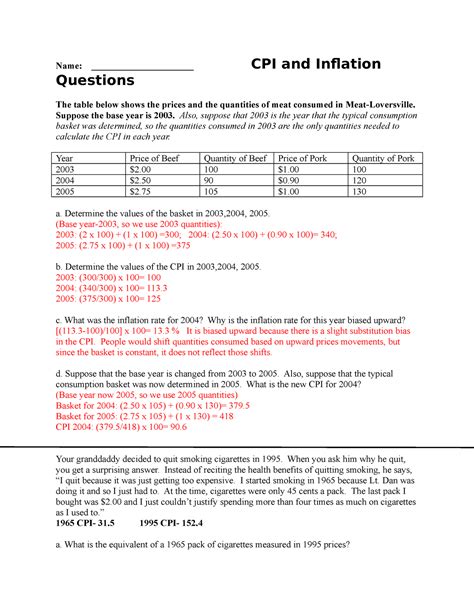 Cpi In Class Worksheet Completed Name Cpi And