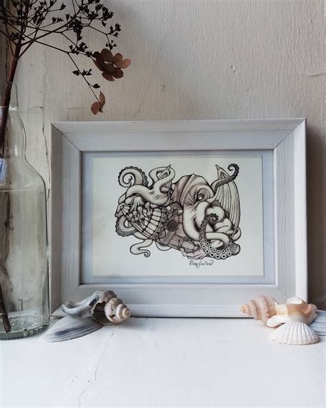 Cthulhu Art Print Nautical Illustration Octopus Sea - Etsy