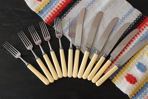 Vintage Bakelite Cutlery Set Knives And Forks Flatware Etsy