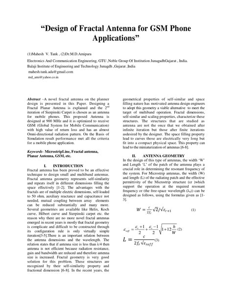 (PDF) Design of Fractal Antenna for GSM Phone Applications