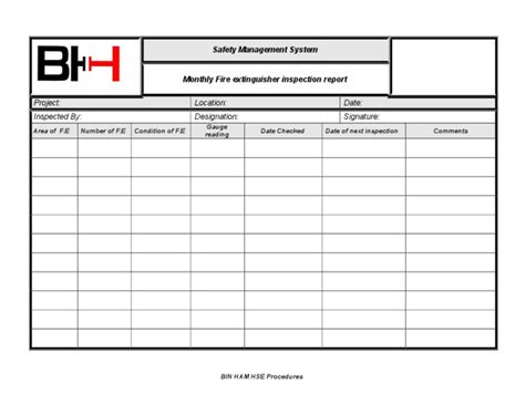 Monthly Fire Extiguisher Inspection Report