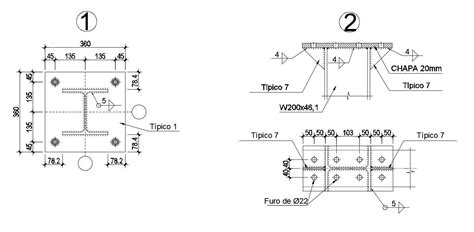 Autocad 2d Design Of Steel Plate With Anchor Bolt Details Cad File