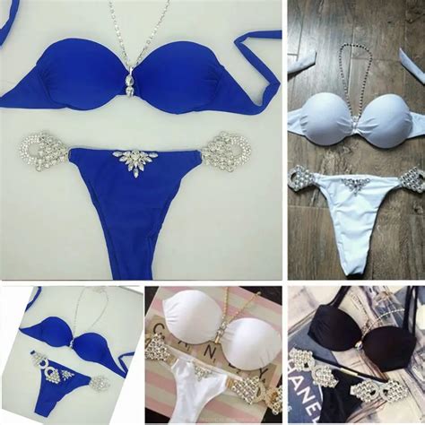 2018 Venus Vacation New Blue Sexy Women Bikini Set Bling Stones Crystal White And Black Sexy