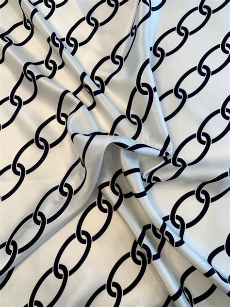 Diagonal Chain Links Printed Silk Twill Ivorynavy Fabrics