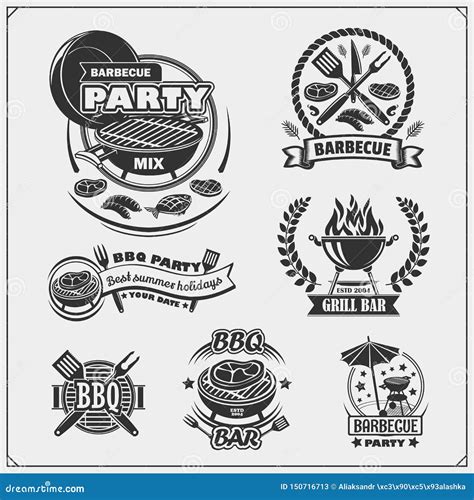 Bbq And Grill Labels Set Barbecue Emblems Badges And Design Elements