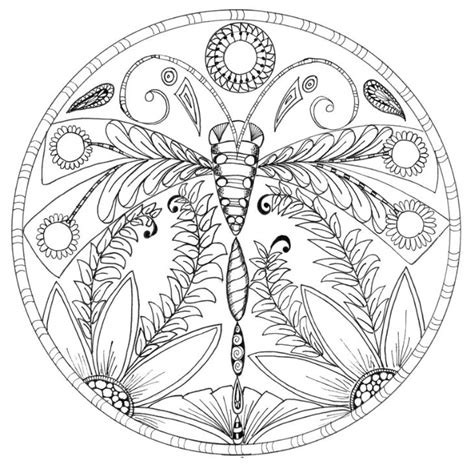 Dragonfly Floral Mandala Coloring Page