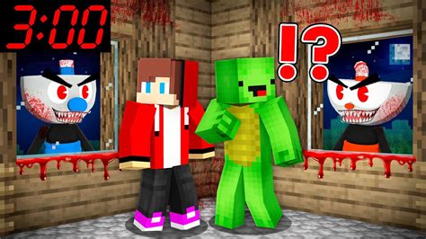 Jj And Mikey Hide From Scary Cuphead And Mugman At Night In Minecraft