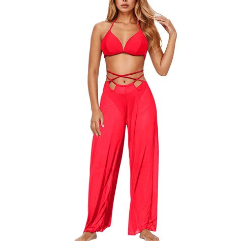 JAKANYQ Women S Solid Color Bikini Three Piece Beach Split Swimsuit Set Unique Back Design