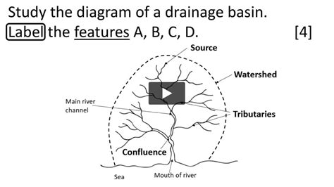 Study the diagram of a drainage basin. Label the features A, B, C and D ...