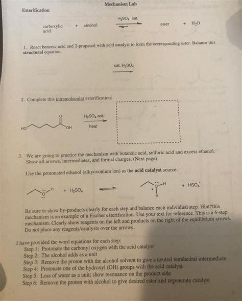 Solved Mechanism Lab Esterification H2SO4 cat. ester + H2O + | Chegg.com