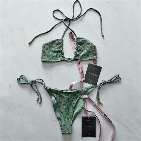 House Of CB Swim Nwt House Of Cb Lira Green Floral Upside Down Triangle Bikini Poshmark