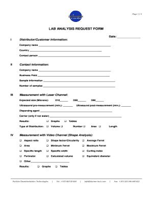 Fillable Online LAB ANALYSIS REQUEST FORM Donner Technololgies Fax