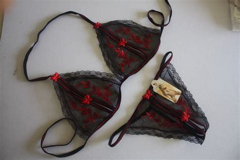 Fashion Care U L Black Sheer Sexy Peek A Boo Embrodery Floral Bikini Pcs Bra Set