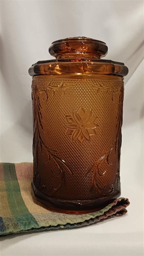 Tiara Indiana Glass Amber Sandwich 9 Large Canister With Etsy