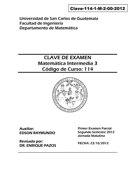 Clave M Parcial Universidad De San Carlos De