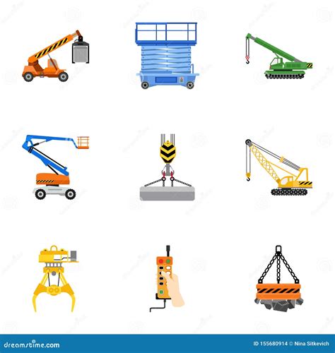 Lifting Machinery Icon Set Flat Style Stock Vector Illustration Of