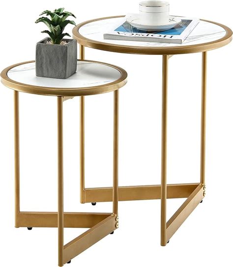 Costway Er Set Couchtisch Mit Marmoroptik Beistelltisch Holz Mit