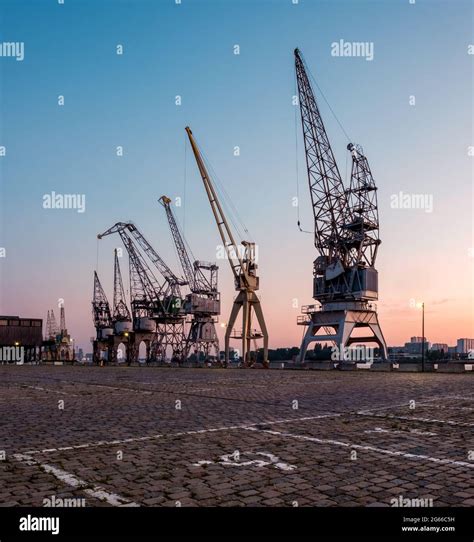 Old Cranes In The Older Part Of The Port Of Antwerp Stock Photo Alamy