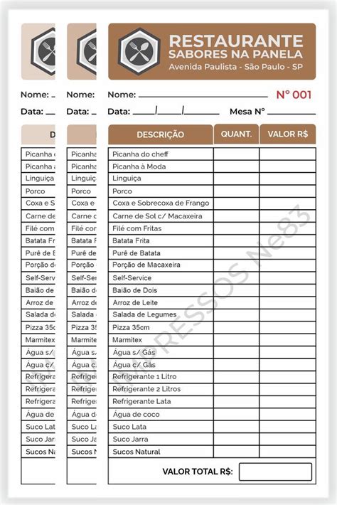 Blocos De Comandas Coloridas X Em Comandas Para Restaurante