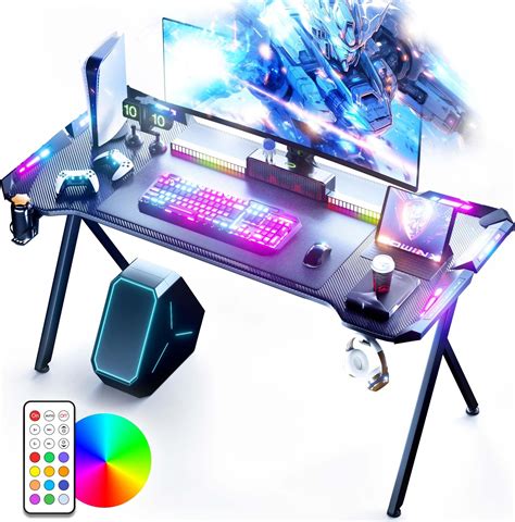 HLONONE 120 X 60cm Gaming Tisch Gaming Schreibtisch Mit LED PC Tisch