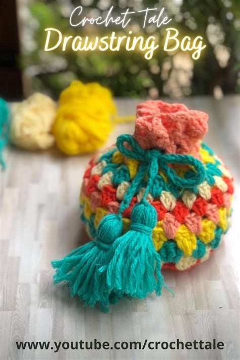 Very Easy Crochet Drawstring Bag Tutorial Step By Step Crochet Drawstring Bag Crochet Pouch