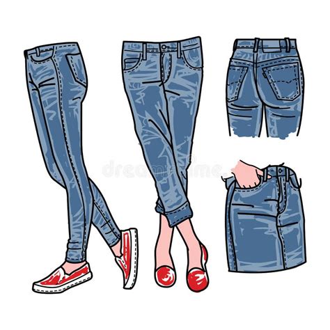 Raccolta Disegnata A Mano Di Modo Dei Jeans Del S Della Ragazza Vecto