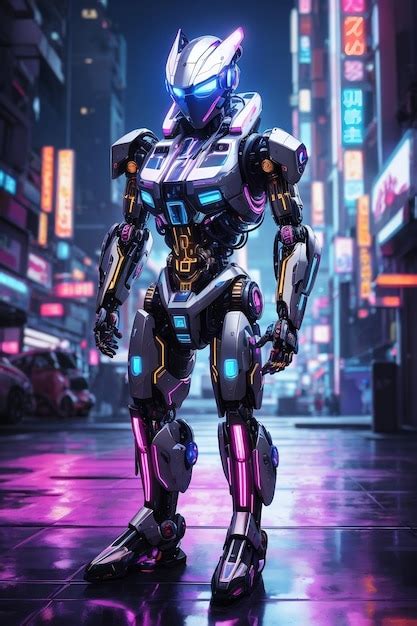 Premium Photo Metallic Robot In Futuristic Cyberpunk Background