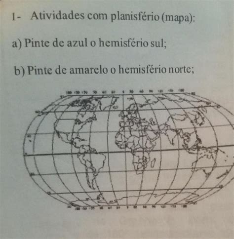 1 Atividades planisfério mapa a Pinte de azul o hemisfério sul