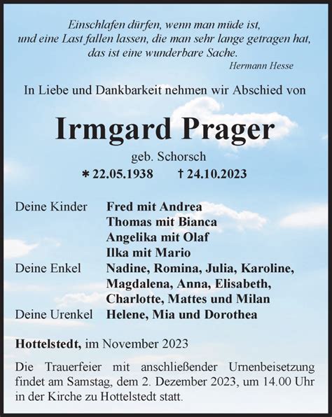 Traueranzeigen Von Irmgard Prager Trauer In Thueringen De