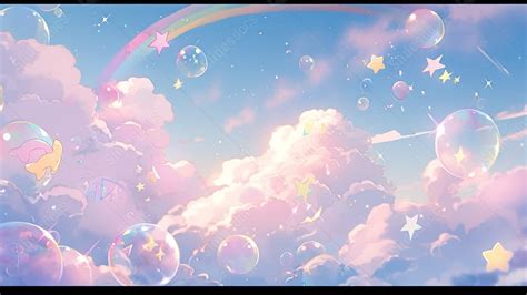 Whimsical Wallpaper Soft Pastels Bubble Shapes Clouds And Stars On A 3d