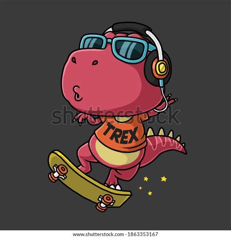 Cool Dinosaur Playing Skateboard T Shirt Design Stock Vector Royalty