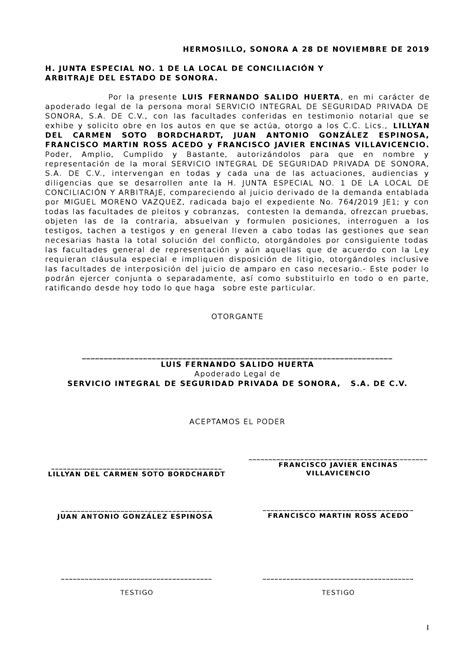 Carta Poder Para Juicio Laboral Por Demandado Con Escritura Publica