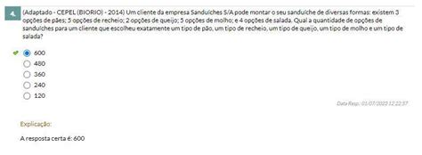 Um Cliente Da Empresa Sanduiches S/a - (Adaptado - CEPEL (BIORIO) - 2014) Um cliente da empresa Sanduíches S/A ...