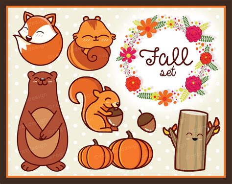 Cute Fall Animals Clipart, Cute Animals Clip Art, Illustration, Vector ...