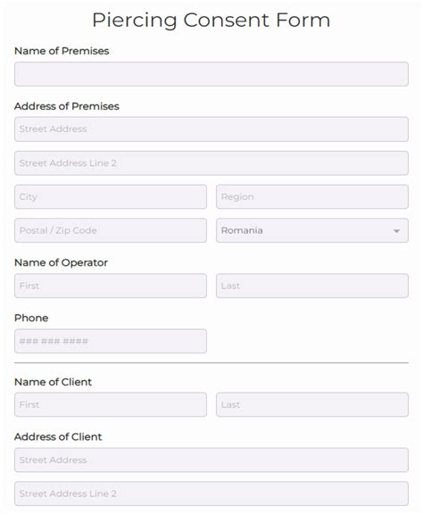 Piercing Consent Form Template 123FormBuilder