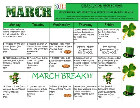 DJHS Lunch Menu March | Schools | deltawindonline.com