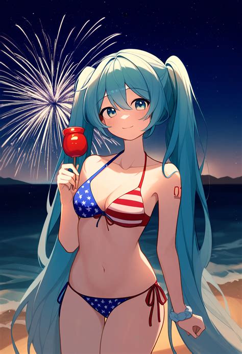 Rule 34 1girls 4th Of July Ai Generated American Flag Bikini Aqua