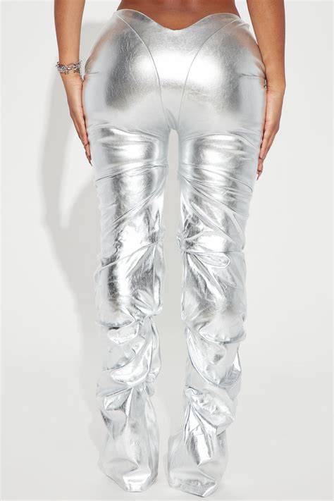 Rock The Night Faux Leather Stacked Pant Silver Fashion Nova Pants