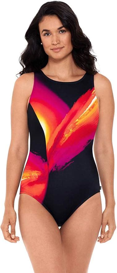 Reebok Women S Swimwear Aurora Borealis High Neckline Soft Cup One Piece Swimsuit Pink 08