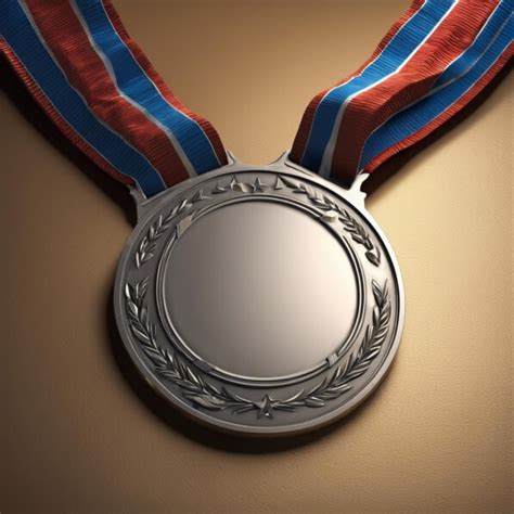 Baixe Medalha De Prata Fitas Vermelhas Brancas E Azuis Mockups